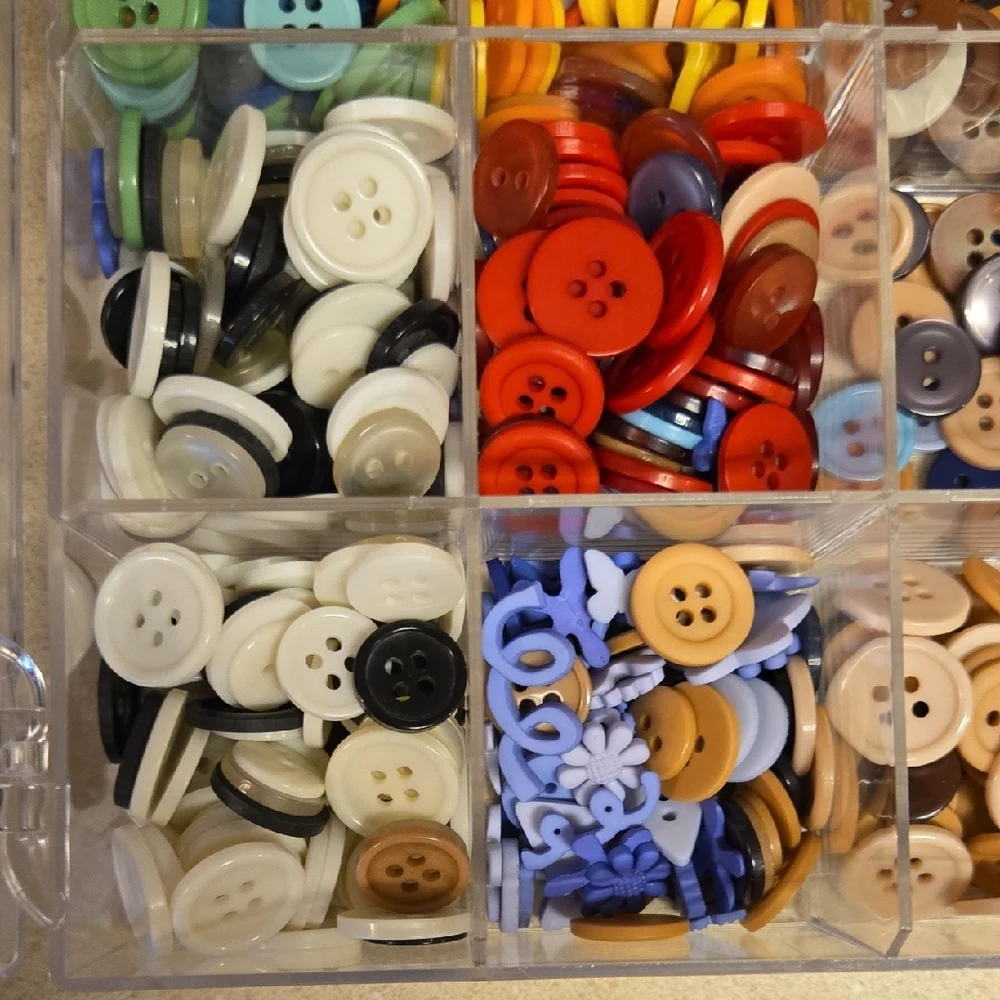 Multi-Color Button Lot With Storage Container